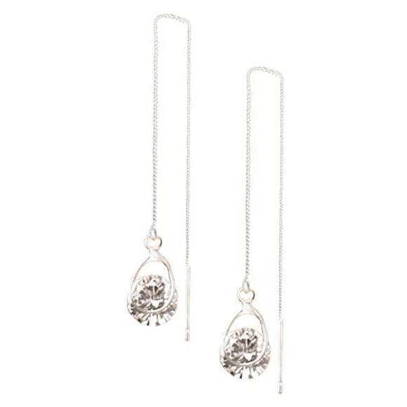 Hanging Crystal Threaded Dangling Earrings - Picture 3 of 4